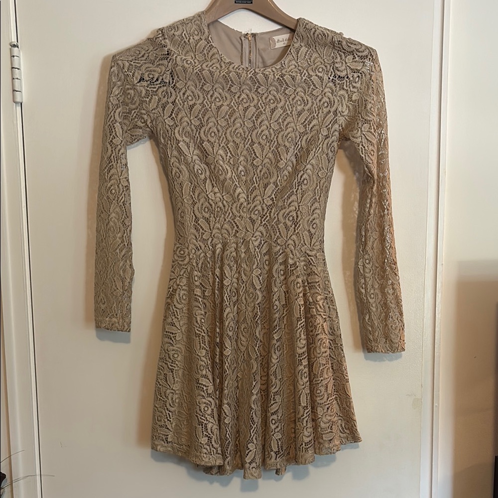 Altar'd State Tan Lace Long Sleeve Dress